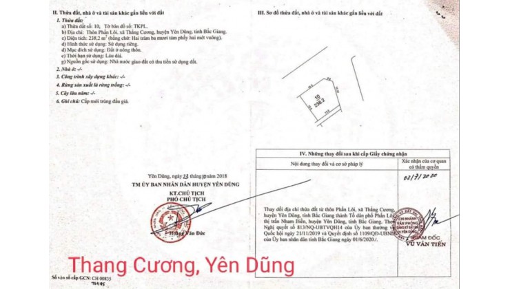 ĐẤT NỀN THỔ CƯ VEN KHU CÔNG NGHIỆP TẠI THẮNG CƯƠNG NHAM BIỀN YÊN DŨNG BẮC GIANG